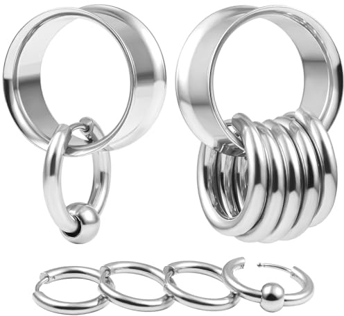 DOEARKO Öronflesh tunnel 1 par örontunnlar plugg med ringar rostfritt stål dubbel utsvängda öronplugg öronpiercing sträckta smycken för kvinnor och män 8 mm – 19 mm, 8mm, Rostfritt stål1