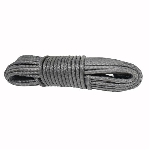 PreAsion 1/4 Inch x 100 Feet Synthetic Winch Rope - 6mm x 61m, 12-Strand Braided, 10,141 lbs Break Strength, UV & Abrasion Resistant, Lightweight & Durable Winch Cable (Grey)