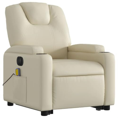 Tidyard Elektrisch Massagesessel, Aufstehsessel, Sessel Verstellbar, Liegefunktion, Sessel mit Aufstehhilfe, Fernsehsessel, TV Sessel, Ruhesessel, Creme Kunstleder
