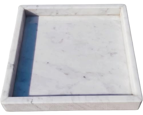 Luxury Square Marble Vanity Tray: Polished 8x8 Decorative Catch-All Tray for Bathroom Kitchen Dresser Makeup Home Organizer, White