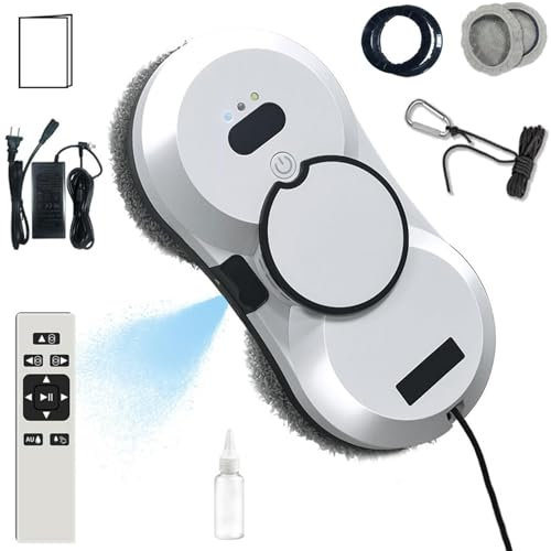 Window Cleaning Robot，5600Pa Strong Suction Window Vacuum Cleaner, Remote Control, Automatic Smart Window Cleaning Robot with Water Spray, Anti-Drop and Path Planning, for Table High Windows Ceiling