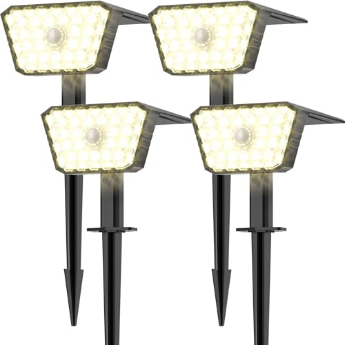 GOLUMUP Lampe Solaire Exterieur Detecteur de Mouvement 4 Pièces, Lumiere Solaire Exterieur 4 Modes, IP67, Éclairage Exterieur Solaire Installation Mur/Sol pour Jardin Terrasse Garage - Blanc Chaud