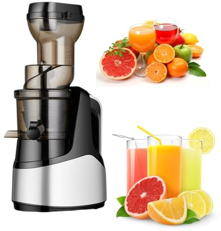 Spremiagrumi centrifughi completamente automatici, spremiagrumi a freddo con scivolo di alimentazione largo 8 cm, autoalimentazione senza sforzo per la spremitura in lotti,Grey