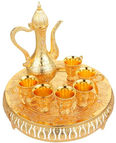 Cabilock Service À Thé Turc Vintage Théière En Métal Et 6 Tasses Élégant Ensemble Décoratif Finition Dorée