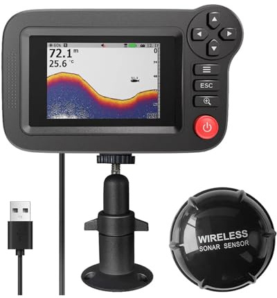 TIEOAXFT Portable Fish Finder Transducer Sonar Sensor Water Depth Finder LCD Screen Echo Sounder Fishfinder with Fish Attractive Lamp for For Fishing for Ice,Lake and Boat Fishing