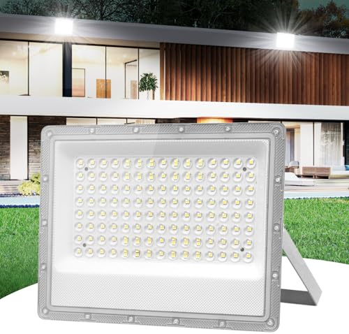papasbox 100W LED Floodlight, 10000LM Outdoor Flood Lights, 6500K Cold White, LED Security Lights, IP66 Waterproof Outside Lights for Garden, Backyard, Porch, Courtyard, Garage, Warehouse
