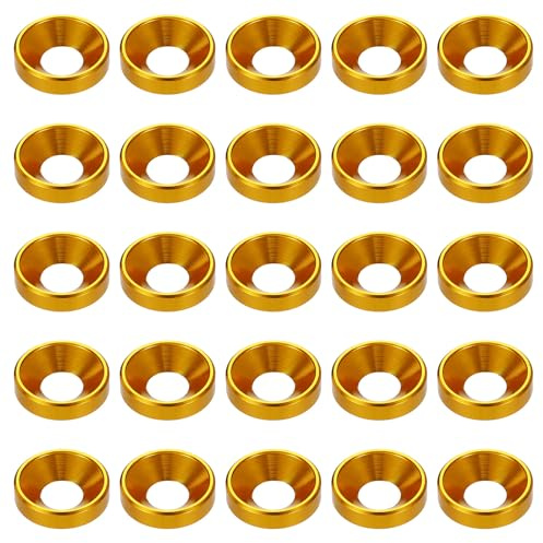 sourcing map 40 arandelas avellanadas M6 de acabado de aleación de aluminio anodizado, juntas de tornillo para piezas de accesorios mecánicos, color dorado