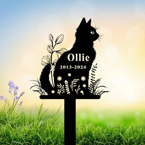 Custom Metal Cat Memorial Stake Personalized Cat Grave Marker for Outdoor Decor Metal Cat Stake Garden Marker Cat Name Sign Pet Sympathy Gift