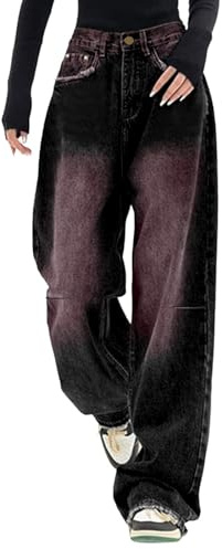 Eauptffy Pantalon en jean baggy pour femme Y2K - Pantalon boyfriend avec nœud imprimé, taille basse, hip hop, droit, vintage, denim, jambe large, décontracté, streetwear, facile à enfiler, pantalon de