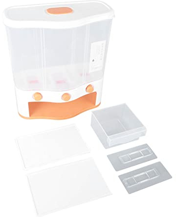 Caja de dispensador de grano Caja de dispensador de arroz dispensador de alimentos secos 6L Ventana transparente de gran capacidad con tapa extraíble para el almacenamiento de la (Naranja)