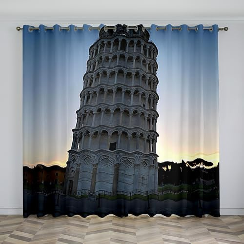 House Net Curtains for Windows Tower Blackout Curtains, 3D Printed Drape Insulated Curtains, 2 Pack with Hooks, Removable and Washable for Bedroom Living Room Kitchen Pavilion