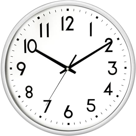 HZDHCLH väggklocka 25 cm tyst icke-tickande kvarts modern dekorativ klocka för kontor klassrum hem vardagsrum sovrum (silverram)