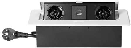 Miratic Bloc Prise Encastrable Plan de Travail 2 x P+T max. 3680 W Prise USB Encastrable avec 2 Ports A+C 2,1A et Câble 1,5 m Bord Fraisé Fin (blanc)