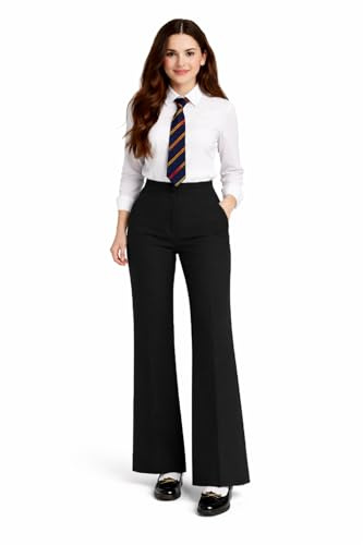 L S U Girls’ Bootleg School Trousers Adjustable Waist Slim Fit Flared Pants Zip & Button Closure (Black, 11-12 Years)