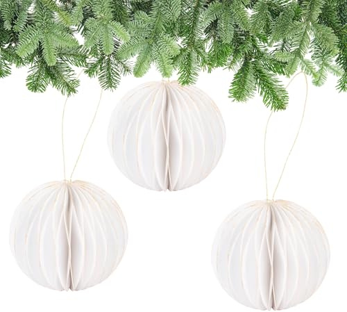 matches21 HOME & HOBBY Weihnachtsdeko Weihnachtskugeln zum Aufhängen Weiß 6er Set - 10 cm Papier Weihnachtsbaumschmuck