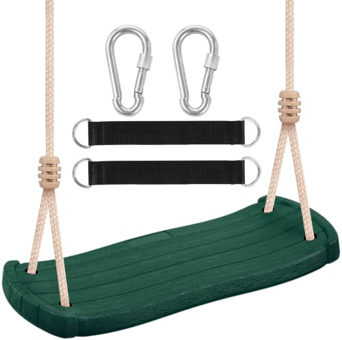 Fionrziy Ergonomische Schaukel,Höhenverstellbare Kinderschaukel Outdoor Indoor bis 120kg,Brettschaukel aus wetterfestem PE, inkl. Baumgurten & Karabinern,Grün