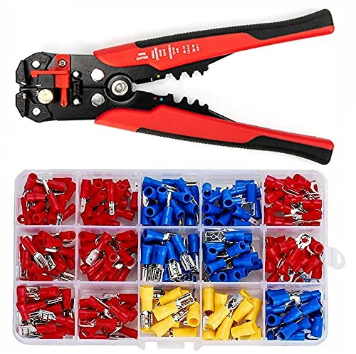 Capicorda Elettrici，Capicorda 28. 0PCS. Connettore cavo NSulato elettrico Filo a crimpare Pance a testa anello Forcella Alette Terminali arrotolati Kit utensili piegatura a pietà(280PCS Plier)