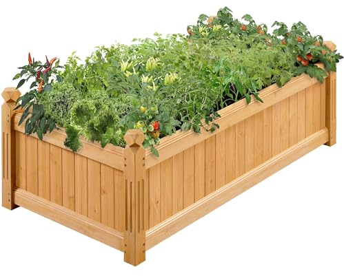 Yaheetech 117 × 59 × 40 cm Wooden Raised Garden Bed, Horticulture Wood Rectangular Garden Planter Outdoor, Raised Planter Box for Yard/Greenhouse/Vegetable/Flower/Herbs, Light Brown