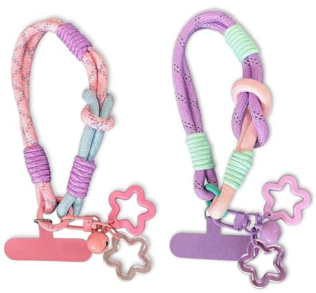 ARYIMYDP 2 Braccialetti Intrecciati Per Telefono, Design A Contrasto Di Colori Con Stella, Cinturino Regolabile Da Polso, Accessorio Alla Moda Per Borsa,Chiavi O Cover,Idea Regalo Per Ragazze E Donne
