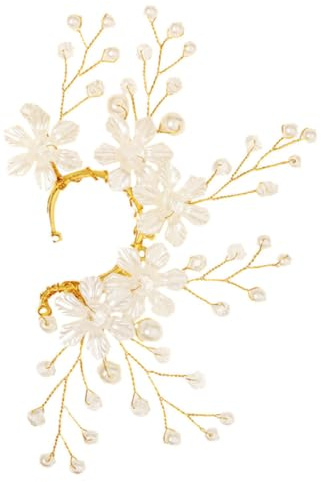 Balacoo Puño de Oreja Dorado Perlas y Cristales de Imitación, Clip sin Perforación para Mujer, Joyería Delicada para Novia y Adorno de Boda, Accesorios para Fiesta y Ceremonia