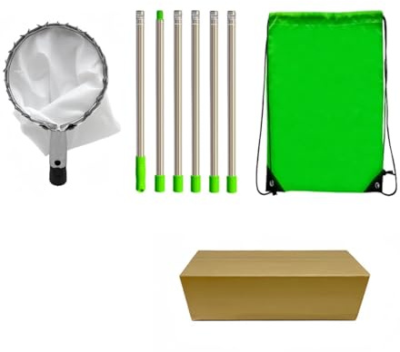 Recogedor de fruta ligero, Poste recolector de frutas acero inoxidable con bolsa almacenamiento, varios tamaños, color verde plateado