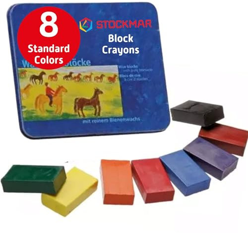 Stockmar 204884258 34000 Wachsmalblöcke mit reinem Bienenwachs, 8 Wachsmal-Farben in handlicher Blockform, verpackt im praktischen Blechetui, ideal zum Malen für Kinder