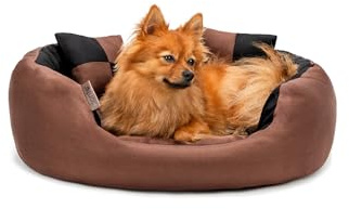 lionto Lit pour Chien 4-en-1 avec Coussin réversible, 65x50 cm, Coussin pour Animaux de Compagnie de Toutes Tailles résistant aux griffures avec entrée Basse, Noir/Marron