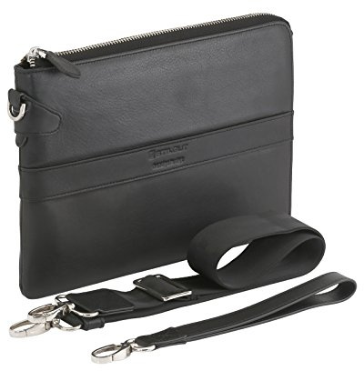 STILGUT Business Mappe, Schultertasche und Organizer aus echtem Leder für Tablets (8.0), Schwarz Nappa