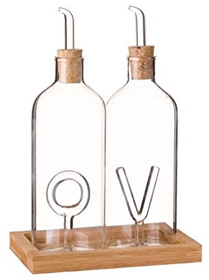 Dcasa - Aceitera antigoteo y vinagrera de cristal transparente vintage para cocina Basic