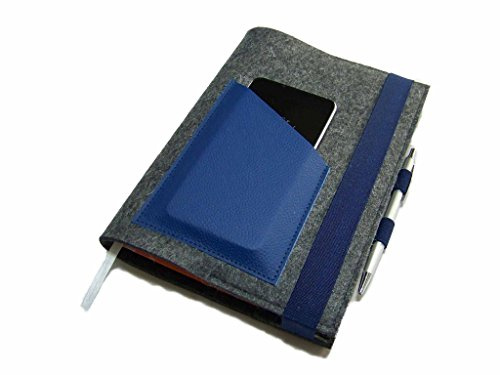 Kalenderhülle mit Handyfach + Stifthalter + Kreditkartenfach aus Wollfilz Leder für Din A5 Buchkalender, Notizbuch oder Maßanfertigung