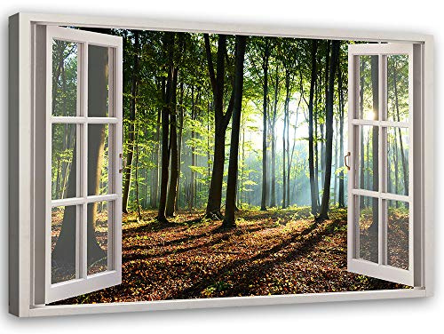 Feeby Lienzo Bosque 3D Ventana 60x40 cm 1 Pieza Modernos Impresión Artística Calidad Fotografica Imagen Decoración de Pared Salon Dormitorio Cocina Oficina Pasillo Verde