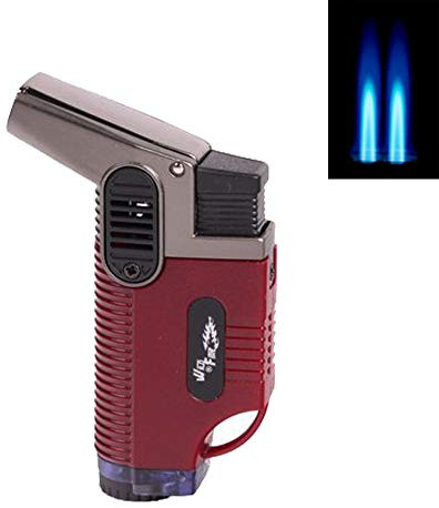 Sepilo Sturmfeuerzeug DUALJET 2-Fach Jetflamme Turbo Feuerzeug Torch Flamme Outdoor geeignet mit automatisch öffnender Abdeckung (Rot)