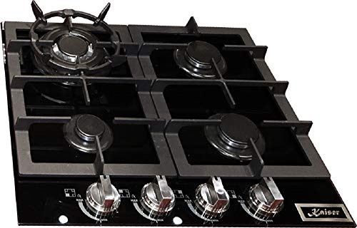 Kaiser KCG 6387 Turbo, Plaque de Cuisson à Gaz 60 cm, Verre Noir, 4 Zones, Autonome, Encastrée, Brûleurs Supérieurs, 3,8 kW, Brûleur WOK, Gaz Naturel/Propane