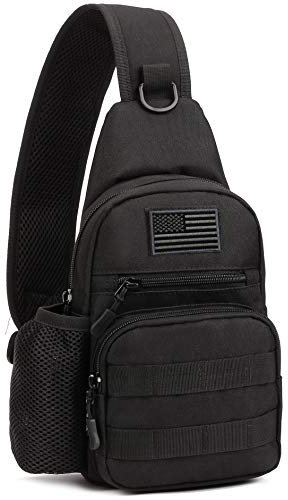 Protector Plus Tactical Sling Bag Military MOLLE Crossbody Pack Chest Shoulder Backpack (Patch Included), Black, M, Daypack Backpacks