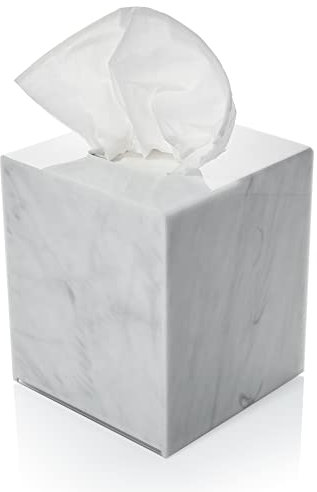 Acryl Taschentuchhalter, durchsichtige Taschentuchbox für Kosmetiktücher, Servietten, Trocknertücher. Perfekt für Badezimmer, Schreibtisch, Arbeitsplatz, Schminktisch (Quadratisch, Marmor)