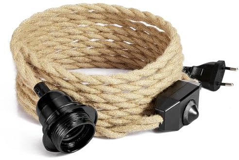 GreenSun Textilkabel, Elektrische Kabel 2-adrig, Elektrische Leitung mit E27/E26 Lampensockel, Dimmbarem Schalter, für DIY-Dekoration, 4,6M