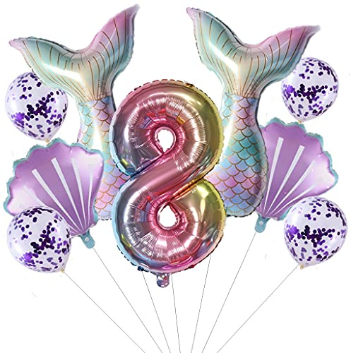 Großes Meerjungfrau Luftballons 8 Jahre geburtstag Deko Mädchen Set 8 Jahre Kindergeburtstag Deko Meerjungfrau Folienballon 8 Geburtstag dekoration Mädchen ballons 8. Geburtstag(8)