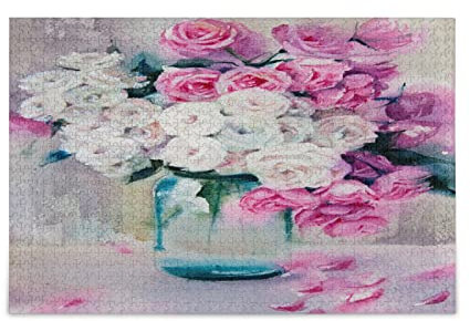 Bouquet De Fleurs Rose Aquarelle Puzzles 1000 Pièces pour Adultes Enfants, Bois de Haute Qualité Jouets Jeu de Cadeau Famille Adulte Enfants