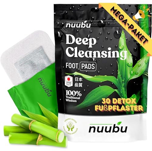 Nuubu Detox Fußpflaster, Entgiftungspflaster Füße(30 pflaster) für Stressabbau & Tiefschlaf Natürliche Fußpads mit Bambusessig und Ingwerpulver zur Entfernung von Giftstoffen und Reinigung des Körpers