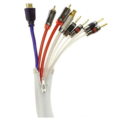 Fisual Cable Management Sleeve Zip Up Expandable Cable Tidy White 1m