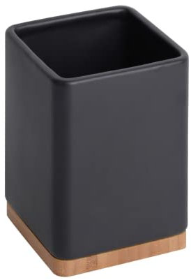 KOOK TIME Portautensili Cucina - Porta Mestoli Moderno in Ceramica e Bambù, Barattolo Quadrato - Contenitore per Utensili da Cucina 10,5 x 10,5 x 15 cm (Nero Portautensili)