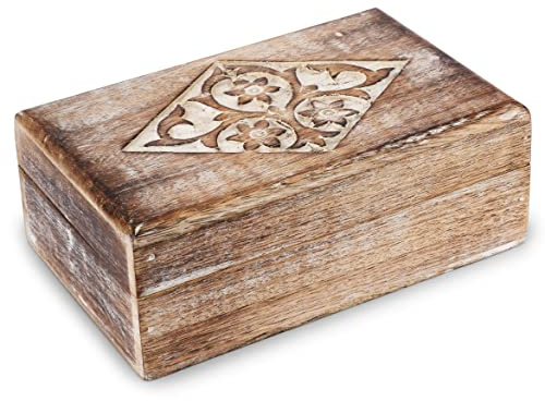 Ajuny Holz handgefertigte dekorative Box mit Diamantschnitzereien Braun und Weiß - Mehrzweck Verwendung als Schmuckaufbewahrung, Uhrenbox, ideal für Geschenke