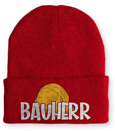 tshirtladen Bauherr lustiges Design Statement Beanie Mütze mit Spruch, Farbe: Rot