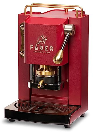FABER COFFEE MACHINES | Modello Pro Mini Deluxe | Macchina caffe a cialde ese 44mm | | Pressacialda in ottone regolabile (CHERRY RED)