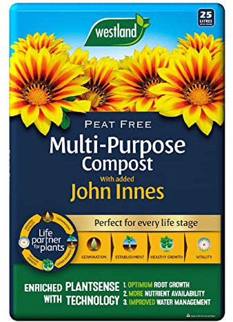 Multi-Purpose Compost for Indoor & Outdoor Plants - Peat Free Multipurpose Garden Compost with John Innes, 25L Bag with Topline Card for Growing Vegetables. Enriched with BIO3