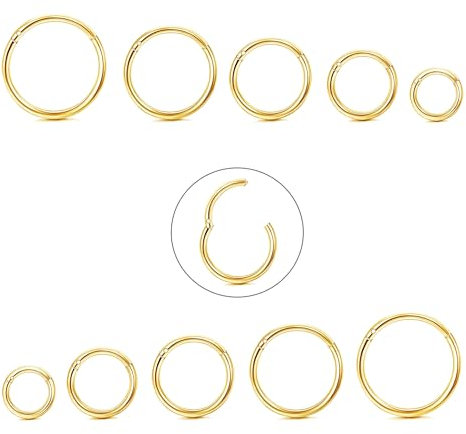 Diamday 10 Stück 6-12mm 316L Stahl Nasenringe Septum Piercing Knorpel Hoops Segmentring Körper Piercing Nase Hoop Lippenringe Helix Ohrringe Für Frauen Männer Gold 18G