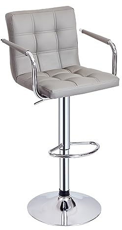 Panana Bar Stool with Armrest Swivel Chair Metal Chrome Leg Home Breakfast Stool (Gray)