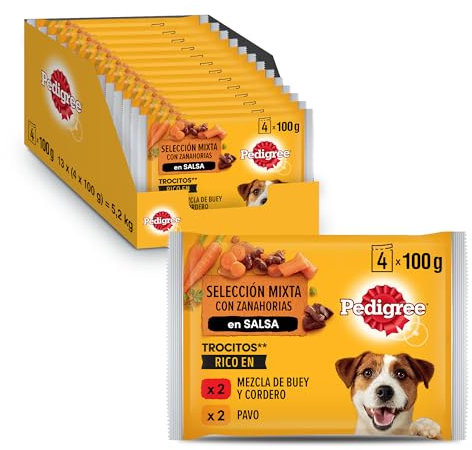 Pedigree Nassfutter für Hunde, Auswahl an gemischten Fleischsorten in Sauce, Multipack, 13 x 4 x 100 g