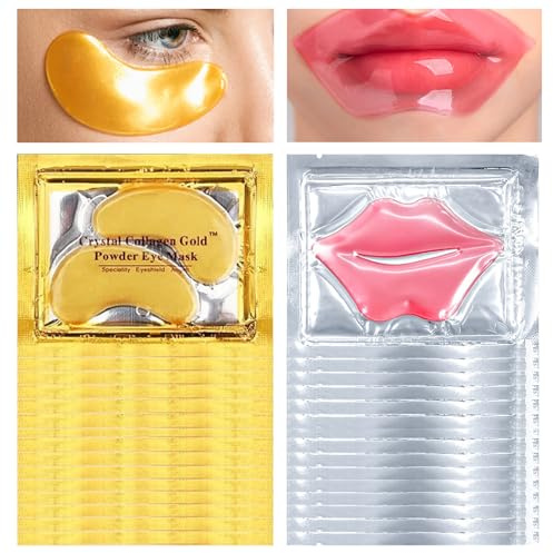 PERVALA 30PCS Lip Mask & Under Eye Mask, 24K Under Eye Patches for Puffy Eyes, Pink Lip Masks Skincare, Effectively Moisturizing the Skin, Reducing Fine Lines & Dark Circle