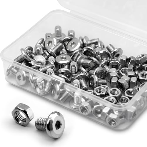 (50 pcs) M5 x 10mm Flat Round Hexagon Socket Head Screws Bolts and Nuts Set 304 Stainless Steel 18-8
